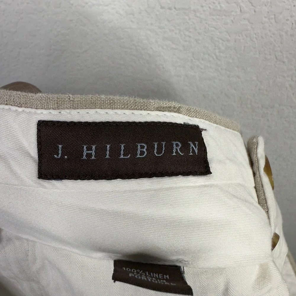 J.‎ Hilburn Pants Mens 38x32 Beige Linen Cuffed Trouser Vacation Minimalist